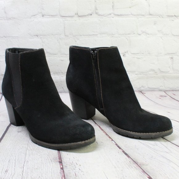 Clarks Pause Camelia Black Suede Side Zip Heeled Ankle Boots Size 11 M - Picture 3 of 9